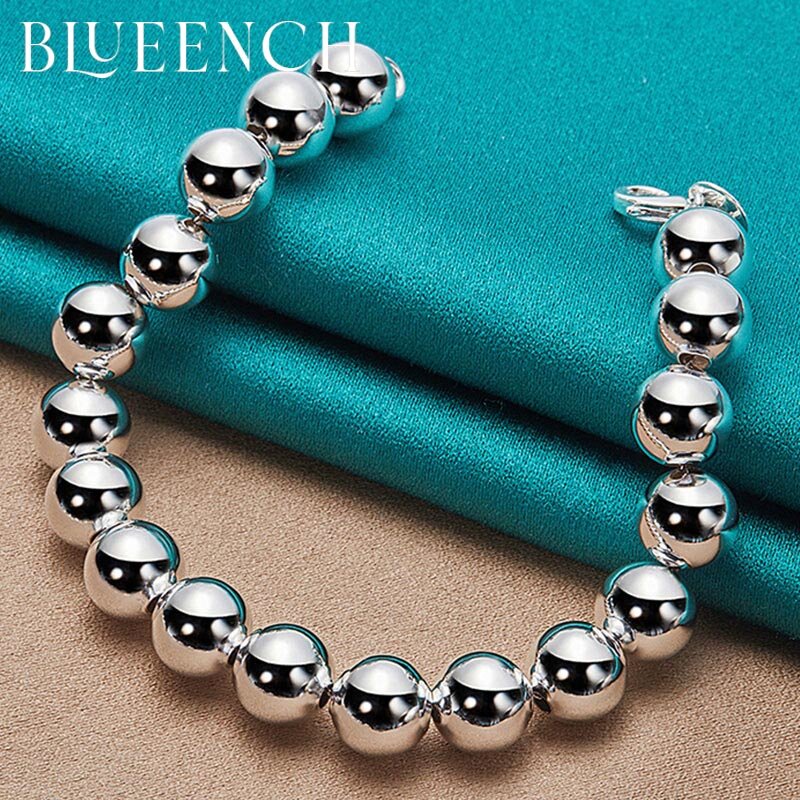 Blueench-pulsera con bola redonda de Plata de Ley 925 para hombre y mujer, brazalete con personalidad, joyería de moda para fiesta y boda