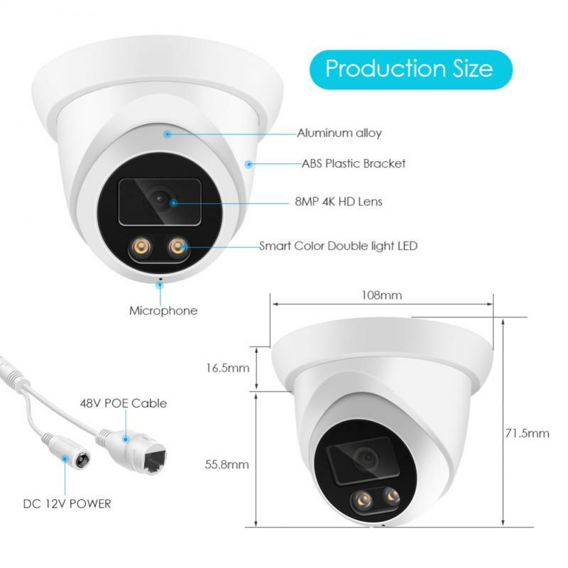 4MP 4K IP Camera Outdoor Face Detection Audio Dual Light H.265 Onvif CCTV Metal Dome POE Surveillance Security RTSP Dropshipping