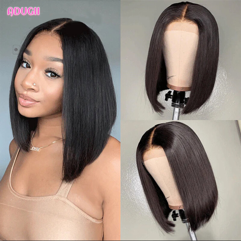 Short Bob Straight Lace Front Wig With Baby Hair 100% Human Hair 13x1 T Part Lace Remy Hair With Pre-Plucked Natural Hairline