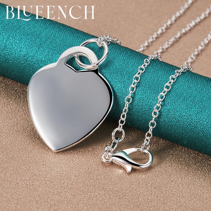 Blueench 925 Sterling Silver Heart Peach Pendant 16-30 Inch Chain Necklace for Women's Party Simple Jewelry
