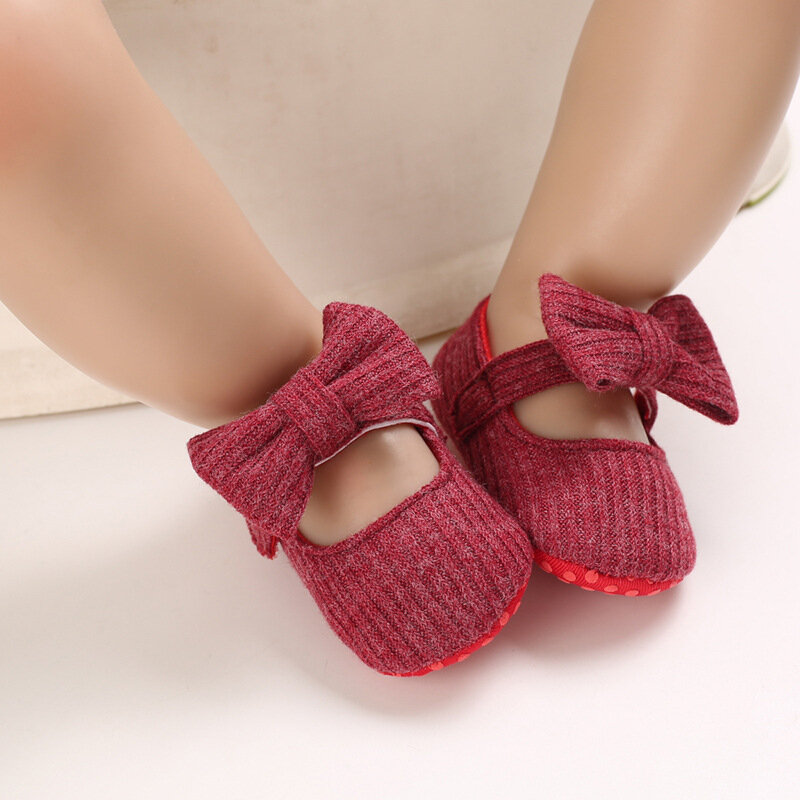 Милая обувь для новорожденных, с бантиком, обувь для первых шагов, для девочек, малышей, детей, мягкая нескользящая подошва, осенне-зимняя обувь