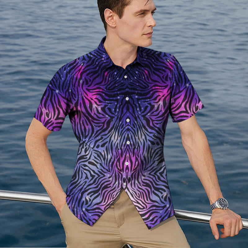 Plus Size Shirts Mode Mannen Turn-Down Kraag Button Down Shirt Digital Print Casual Mannen Tops Korte Mouw Blouse streetwear