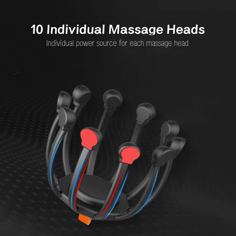 Masajeador eléctrico de cabeza, vibrador Individual de 10 garras, con bolas redondas para presoterapia, masaje de vibración relajante para el cuero cabelludo