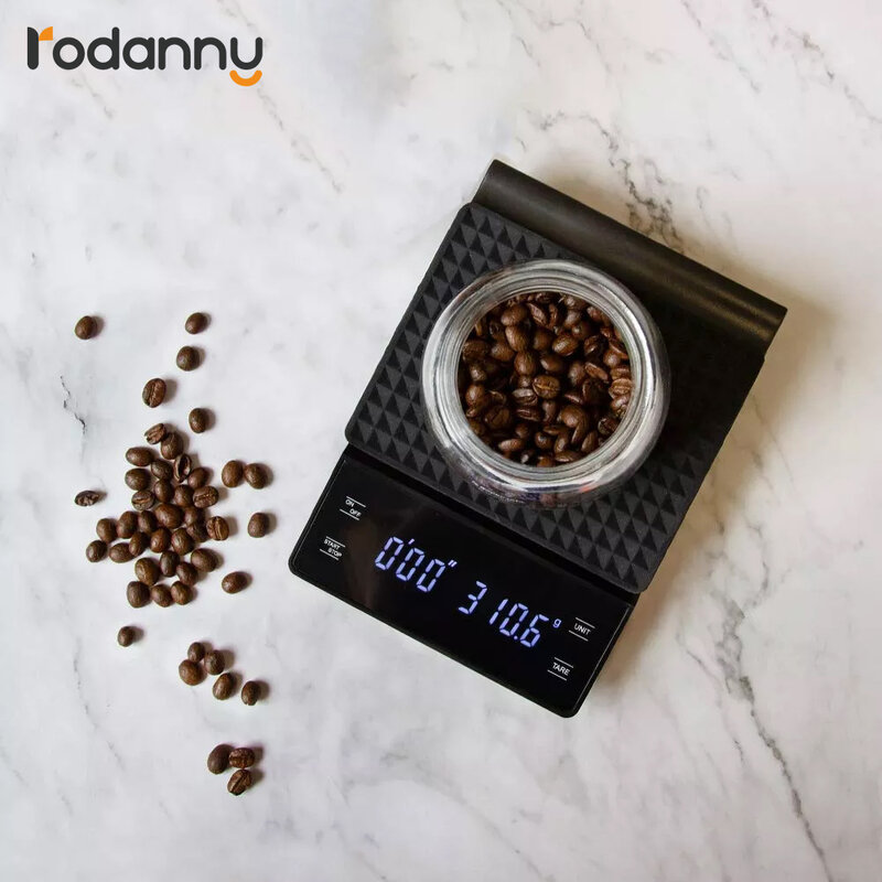 Rodanny-báscula de cocina con temporizador de precisión Digital, balanza de café portátil para el hogar, con goteo