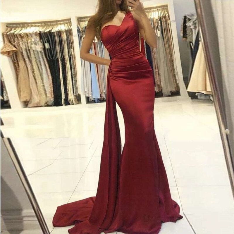 Sexy Sweetheart Mermaid Evening Dresses 2022 One Shoulder Satin Formal Dress Zipper Back Party Gown Custom Made