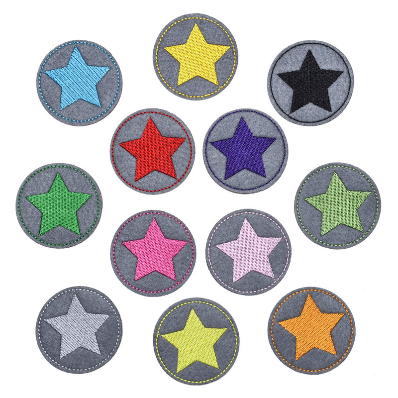 5/12Pcs Round Five-Pointed Star Series รีดผ้าแพทช์ปักสำหรับบนหมวกกางเกงยีนส์สติกเกอร์เย็บ DIY เตารีดเสื้อ Patch Applique