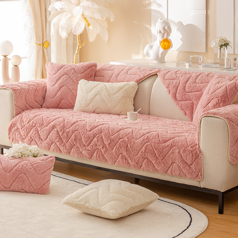 Luz estilo de luxo simples almofada de pelúcia inverno sofá almofada engrossado não-deslizamento high-end capa de sofá de couro outono e inverno