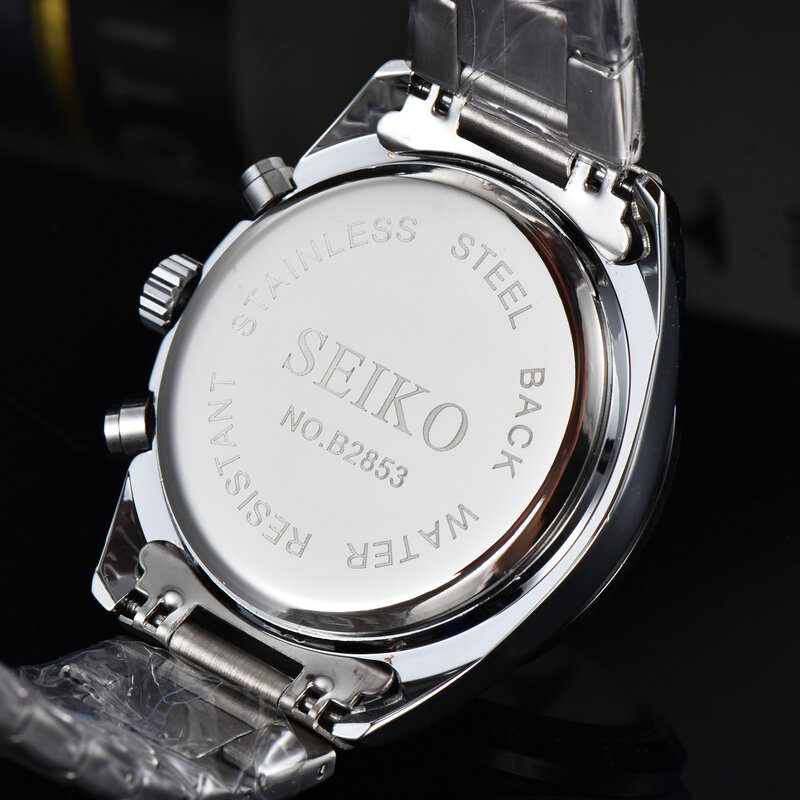 Seiko-reloj de cuarzo con correa de acero para hombre, cronógrafo multifunción, luminoso, resistente al agua, serie prostex