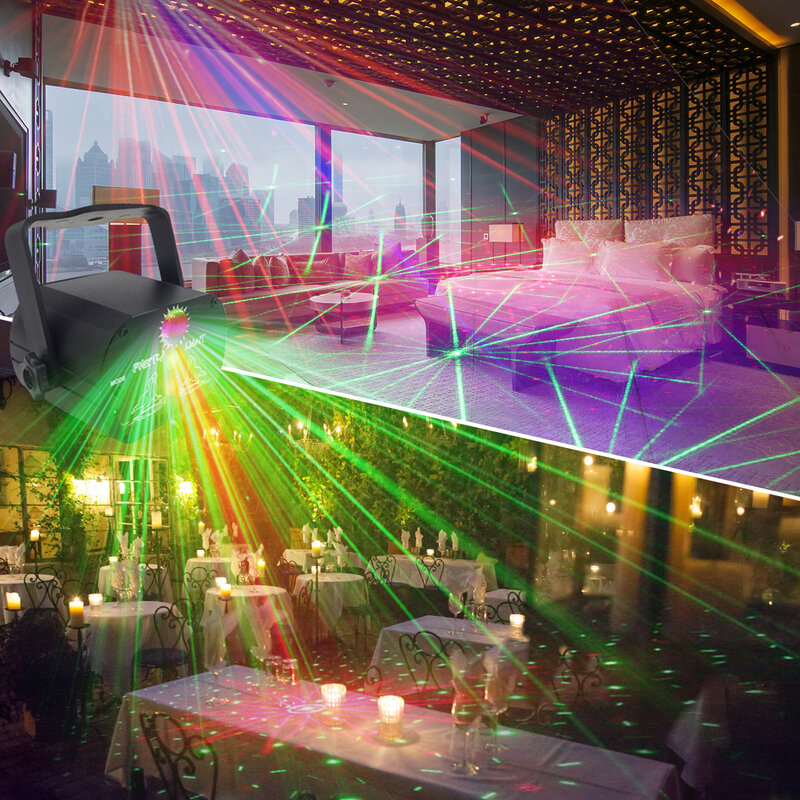 Миниатюрный RGB-прожектор для дискотеки, светодиодный лазерный сценический прожектор красного, синего, зеленого цветов с дистанционным упра...