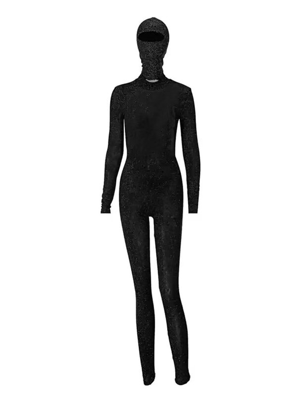 رومبير أسود الياقة المدورة قطعة واحدة اللياقة البدنية الأسود الصلبة مشد النساء بريق حللا