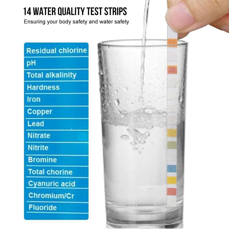 Bandelette de Test pour l'eau potable, bandelettes de Test de qualité de l'eau 14 en 1, bandelettes de Test de chimie, bandelettes de Test de PH pour l'eau de piscine, Etc