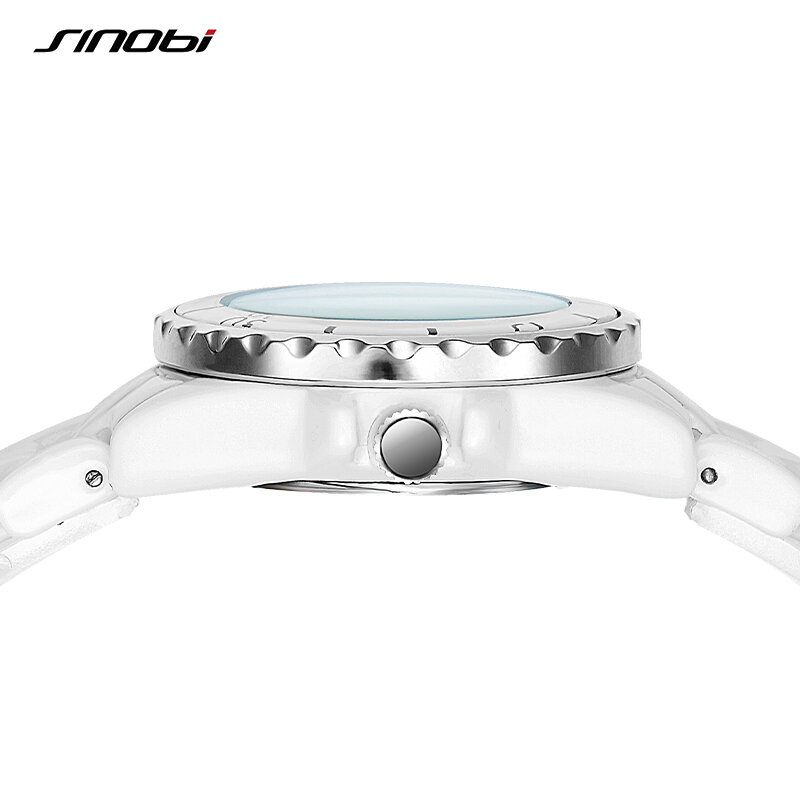 Высококачественные Женские часы SINOBI, модные роскошные кварцевые наручные часы с керамическим верхом, повседневные новые женские часы, женс...