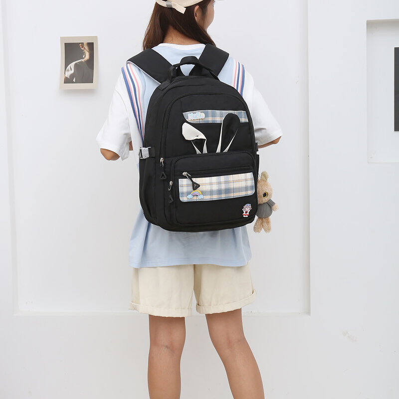 Moda escola mochila menina coelho bonito estudante mochila grande capacidade de viagem livro mochila náilon volta pacote para ao ar livre