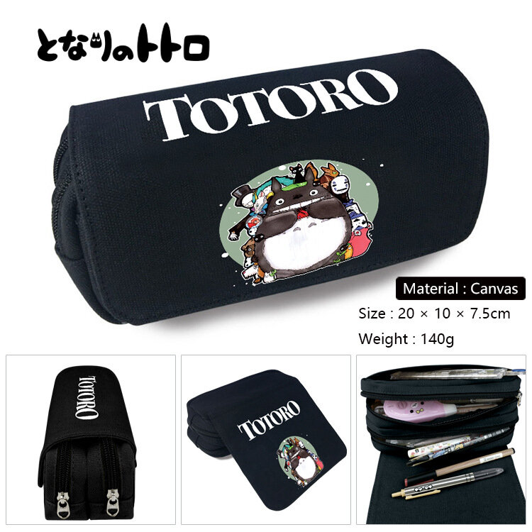 Bolsa de lona portátil de Totoro para niños y niñas, bolso impermeable de doble capa para bolígrafos grandes, caja de papelería de Anime de dibujos animados, nuevo