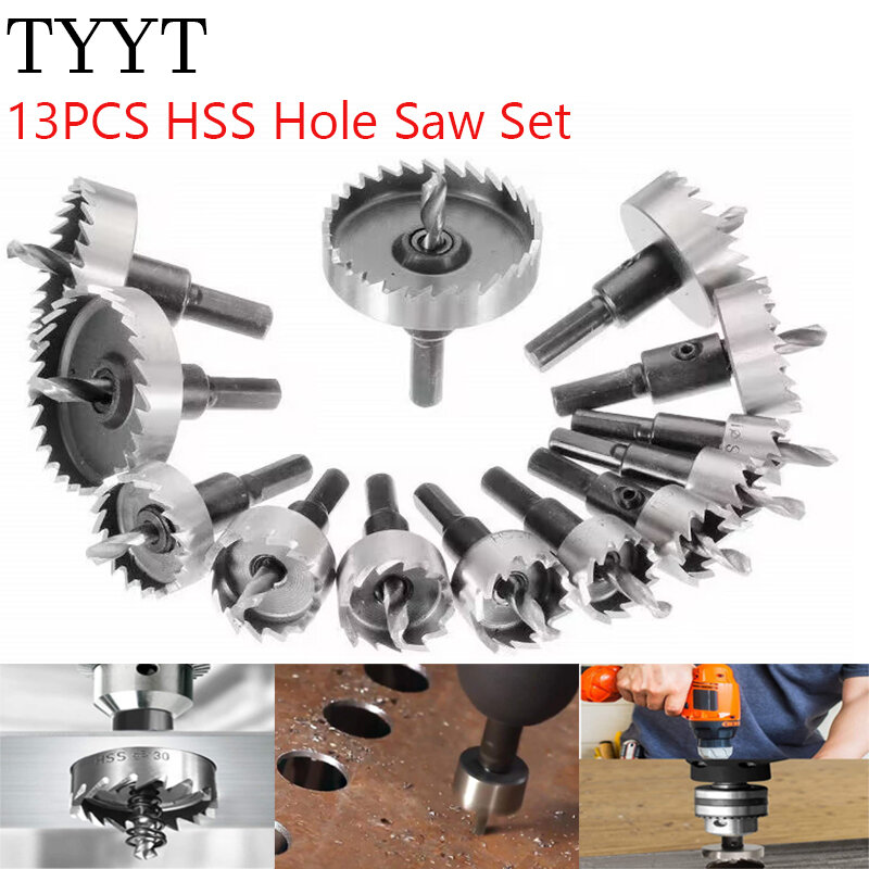 13/12PCS HSS Drill Bit Set For Metal Openings Such As Steel Plates And Stainless Steel 15-53mm HSS Hole Saw Set Drilling Tools