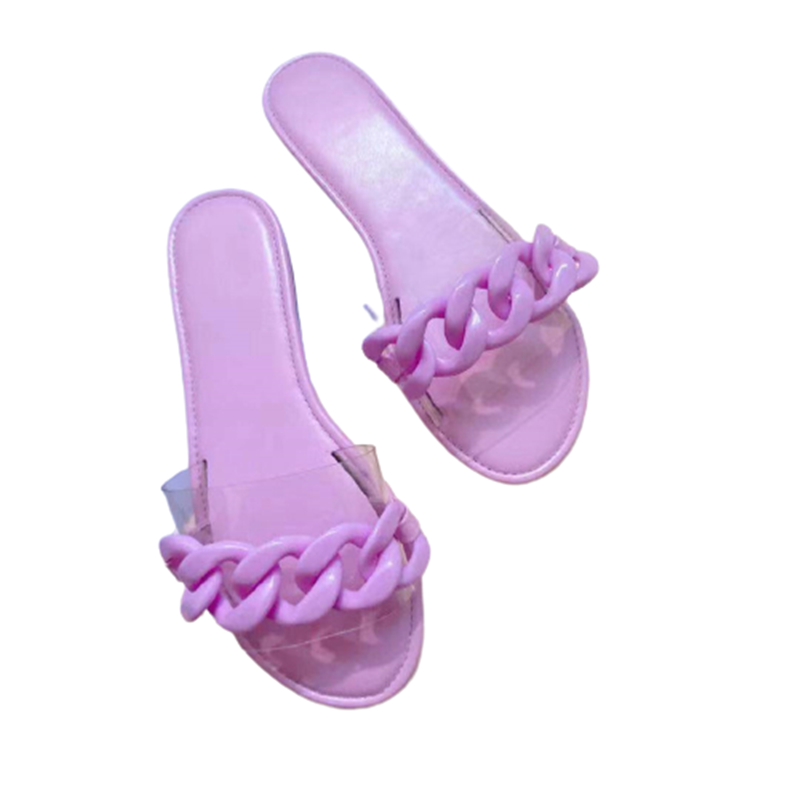 Sandal Datar Sepatu Wanita 2022 Sandal Desainer Baru Musim Panas Sandal Rantai PVC Seksi Sandal Jepit Wanita Sandal Jepit Gaun Pantai Kasual