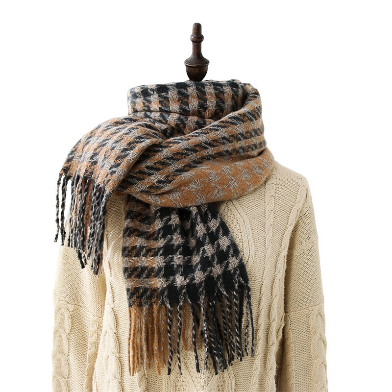 Écharpe à carreaux en laine douce cireuse pour femmes, foulard pied-de-poule, Imitation cachemire, châle épais, nouvelle collection 2021
