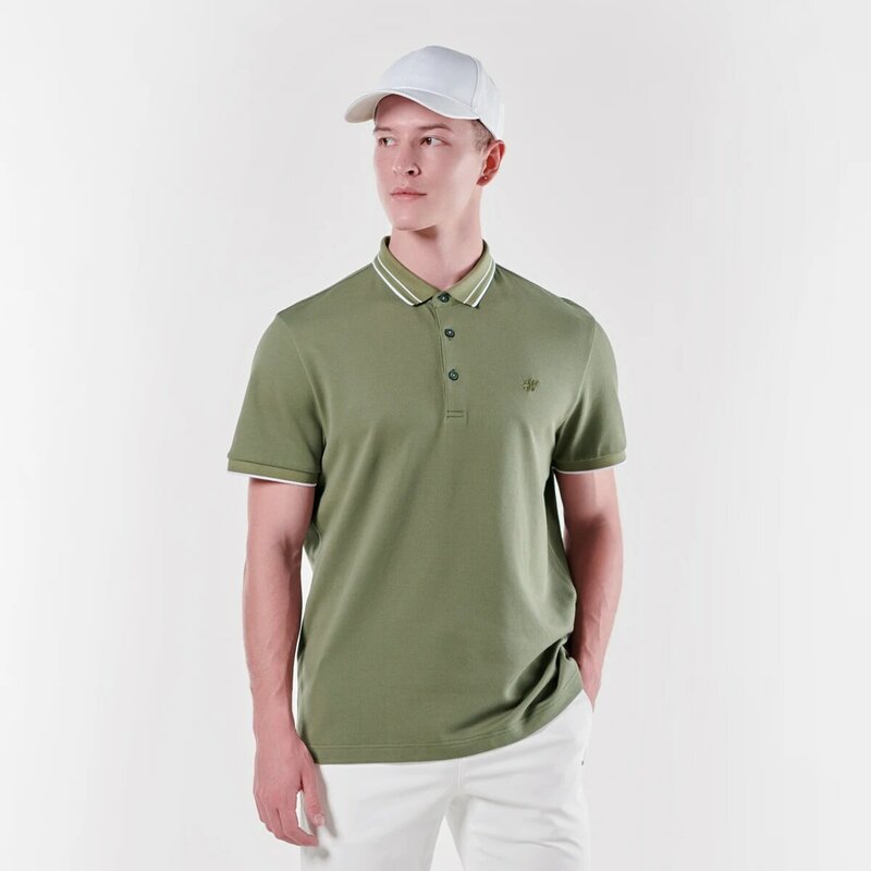 HELLEN & WOODY 2022 letnie luksusowe męskie paski Lapel haft Polo Tshirt wąski krótki rękaw zielona koszulka z napisem Tee Business Sport