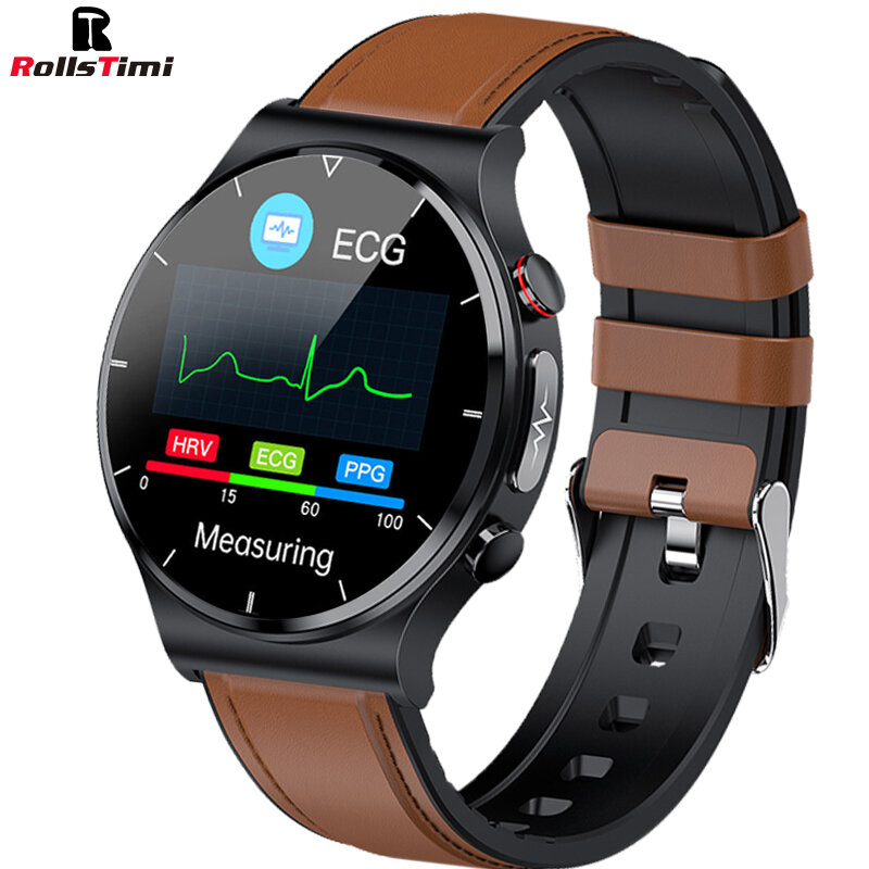 Rollstimi 360*360 HD 스마트 워치 남성 체온 혈압 심박수 ECG + PPG 방수 무선 충전기 Smartwatch