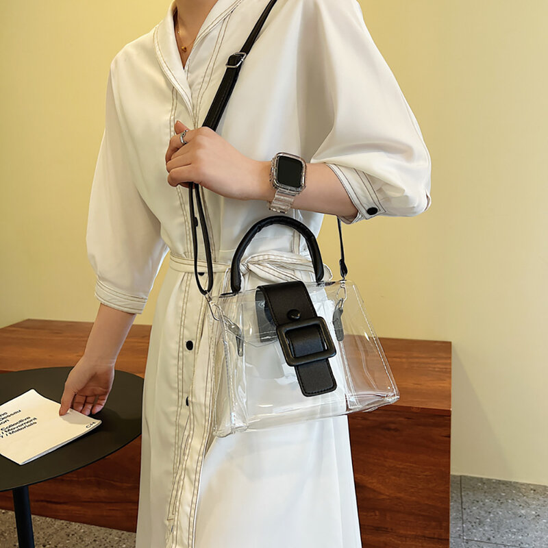 패션 여성 PVC 투명 어깨 메신저 가방 여름 지우기 디자이너 핸드백 여성 캔디 컬러 간단한 토트 백