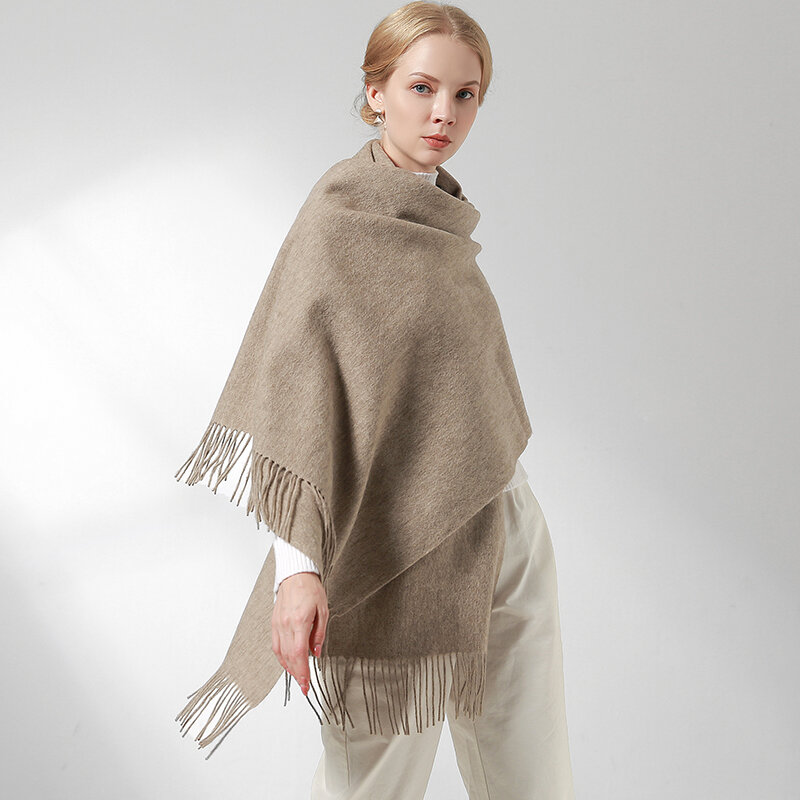 100% real lã cachecol feminino luxo pashmina quente xales e envoltórios para senhoras sólidos envoltórios roubou femme inverno cashmere lã foulard
