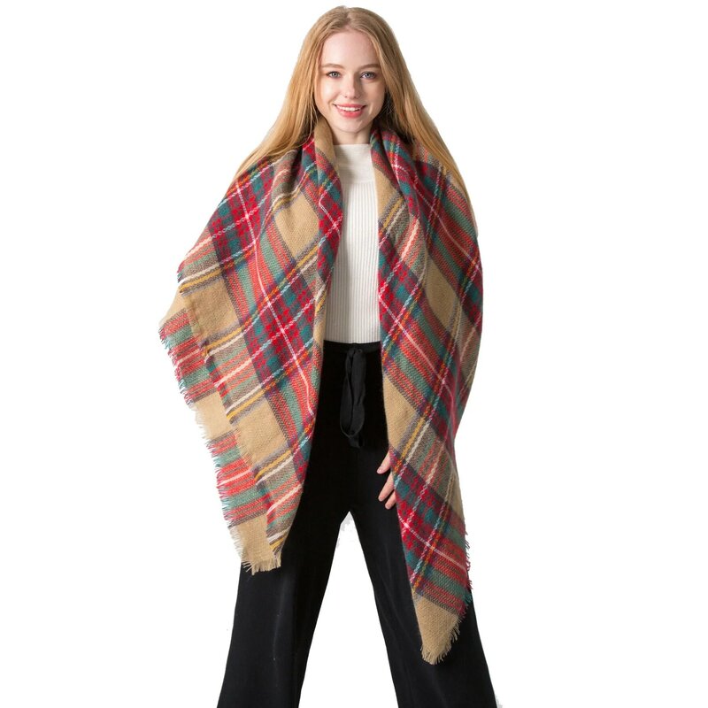 Winter Fashion Cashmere Scarf Knit Pashmina Bandana Women Men Big Colorful Plaid Female Warm Triangle Scarves Blanket Shawl Lady