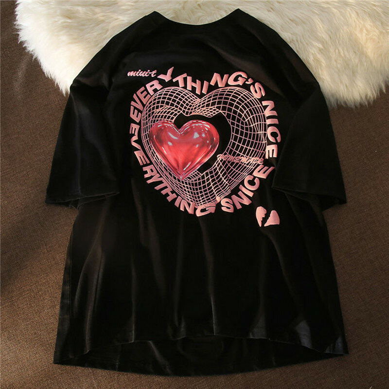 Camiseta con estampado de amor para mujer, remera de manga corta Harajuku, playera de gran tamaño de verano para mujer