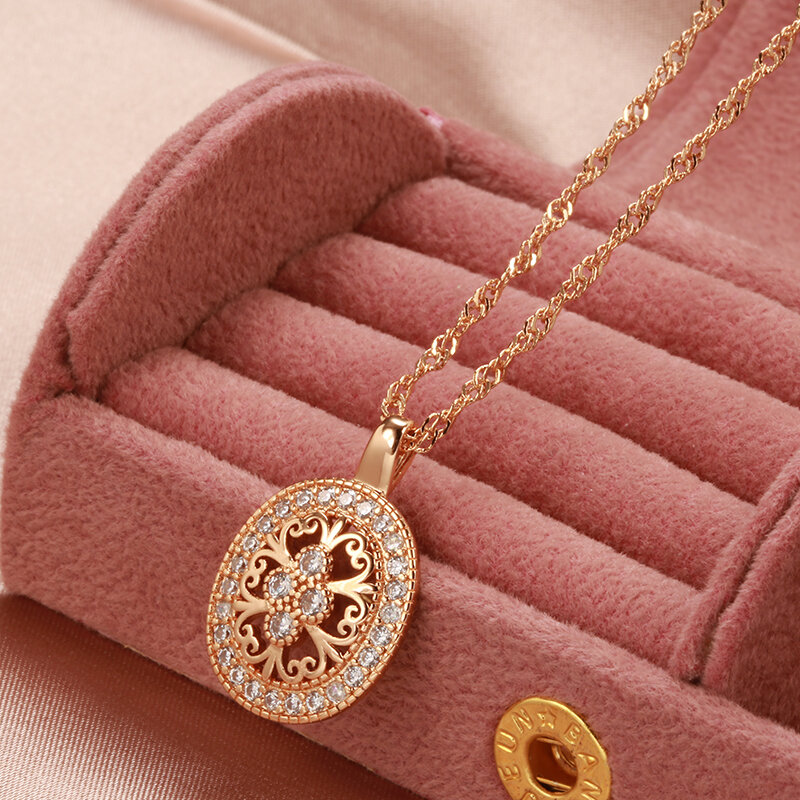 SYOUJYO Luxury 585 Rose Gold Color Pendant Necklace For Women Natural Zircon Classic Jewelry Vintage Bride Wedding Necklaces