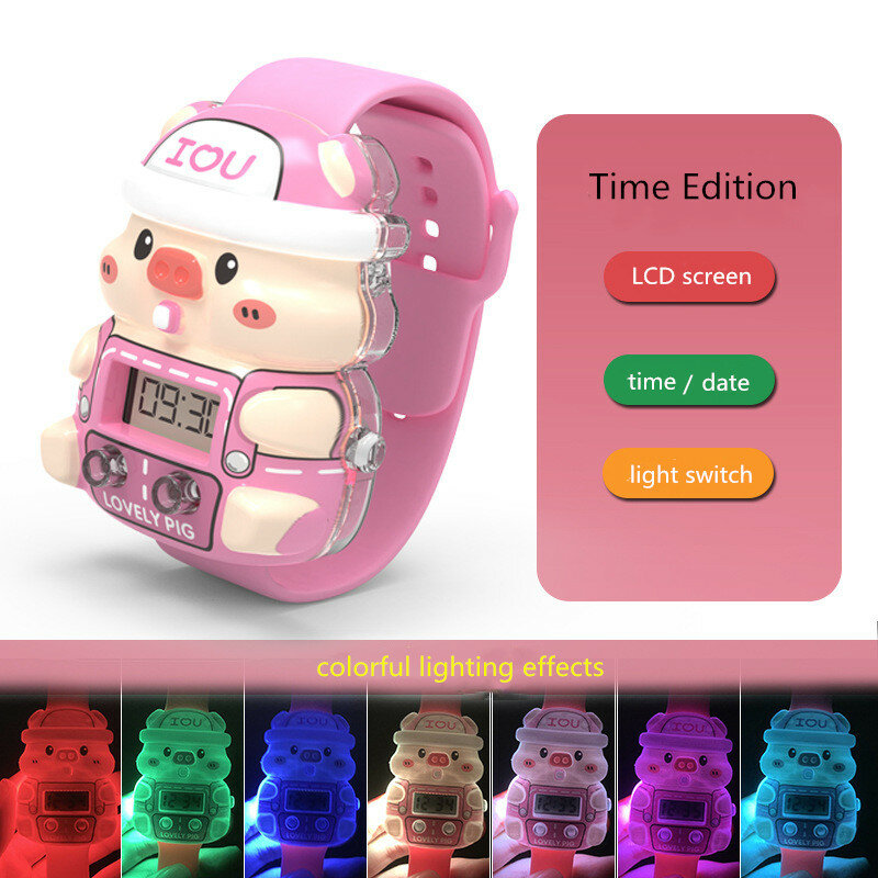 Reloj de música para niños de 3 a 8 años, colorido luminoso, bonito reloj electrónico de dibujos animados, juguete para escuela primaria, regalo para guardería