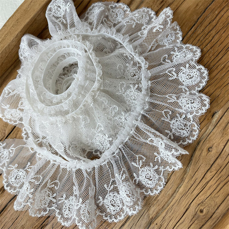 1M Pleated Guipure Tulle Christmas Ribbon Cotton Mesh Sewing Elastic Trim 4cm Stretch Lace Fabric Doll Dress Decor Clothes RA1