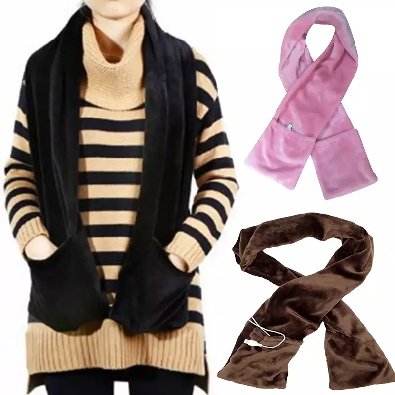 Unisex Winter Rechargeable Heated Scarf USB Heating Neckerchief Plush Collar Fast Heating Skin-friendly Heating Scarf