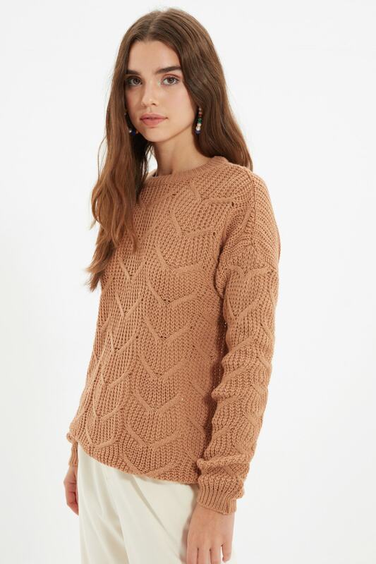 Trendyol-suéter de punto con detalles, tejido de malla, TWOAW22KZ2087