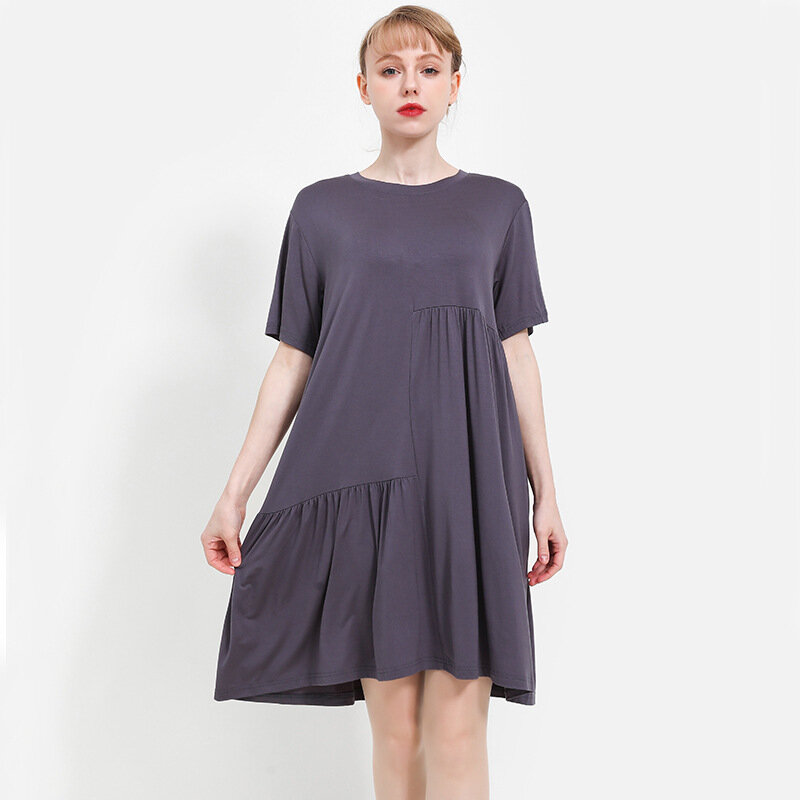 Новинка 2022, платье из модала с коротким рукавом, женская летняя свободная тонкая ночная рубашка, повседневная юбка, длинная юбка