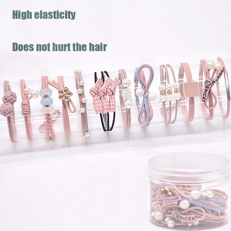 2022 корейские женские милые завязки для волос с бантом, 12 шт./комплект, резинки для волос, повязки для волос для девочек, головной убор, жемчуж...