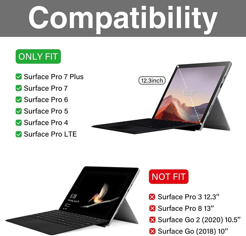 Étui de protection à rabat pour tablette Microsoft Surface Pro 7/Plus Pro 7/Pro 6 /Pro 5(2017)/Pro 4 /Pro LTE, support Folio