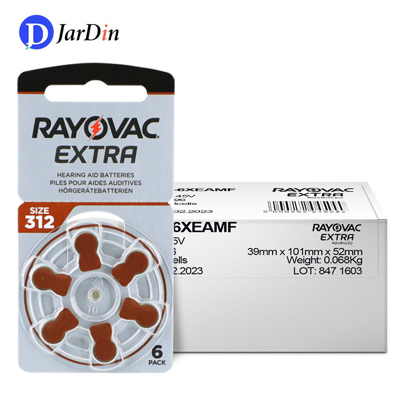 Rayovac-Batería de Zinc Air para audífono, 60 piezas/10 tarjetas Extra de 1,45 V, 312, 312A, A312, pr41, envío gratis