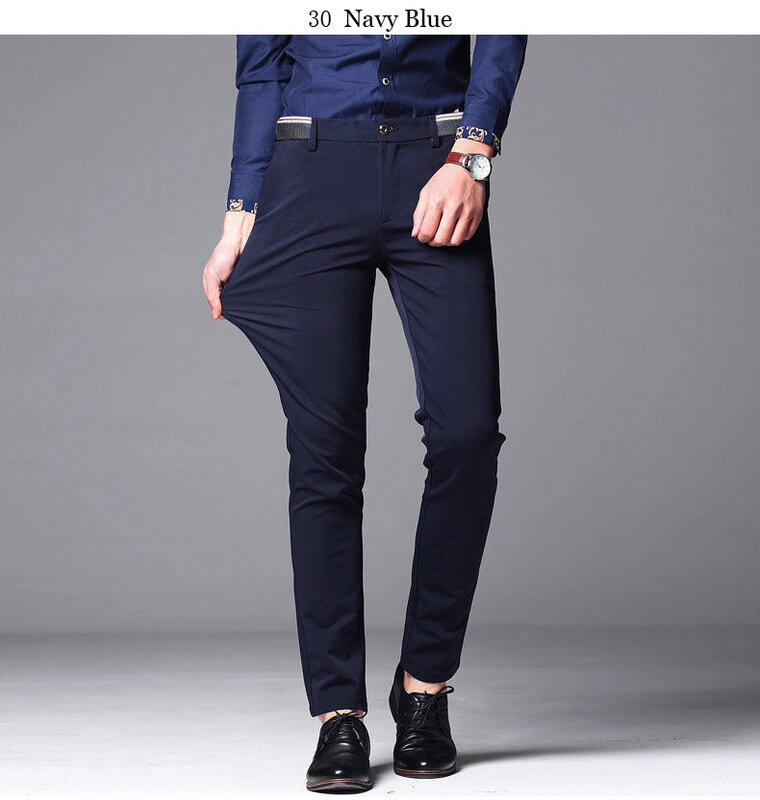 Calça masculina resistente a rugas elásticas, calça clássica, vestido masculino de escritório, tamanho grande, primavera e verão