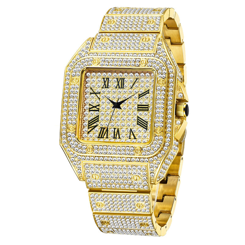 Reloj de pulsera de cuarzo para hombre, cronógrafo dorado de lujo con diamantes, estilo Hip Hop, ostentoso, envío directo gratis