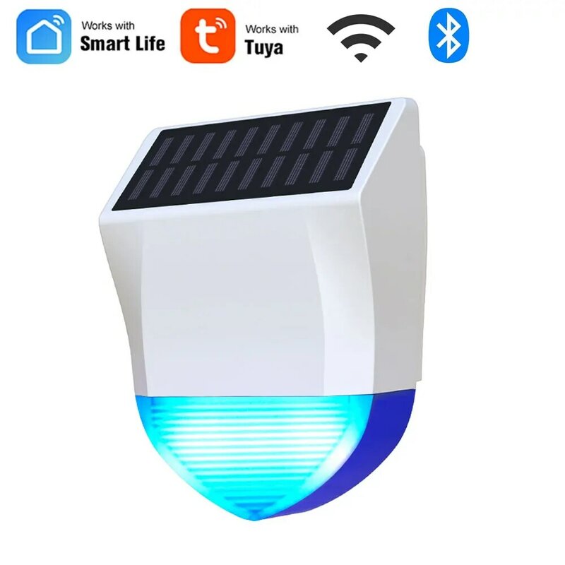 Tuya inteligente wi-fi sirene alarme bluetooth-compatível ipx5 à prova dbluetooth água ao ar livre com solar e usb fonte de alimentação de controle remoto
