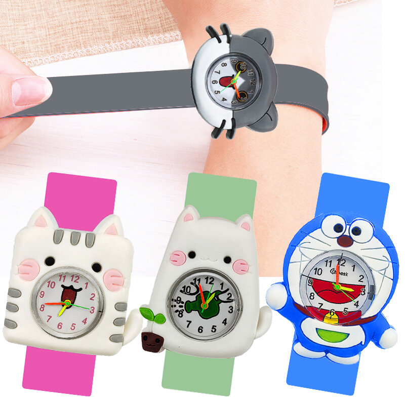 Reloj de dibujos animados para niños, relojes de pulsera de Slap para niños de 1 a 9 años, tiempo de estudio inicial, juguete
