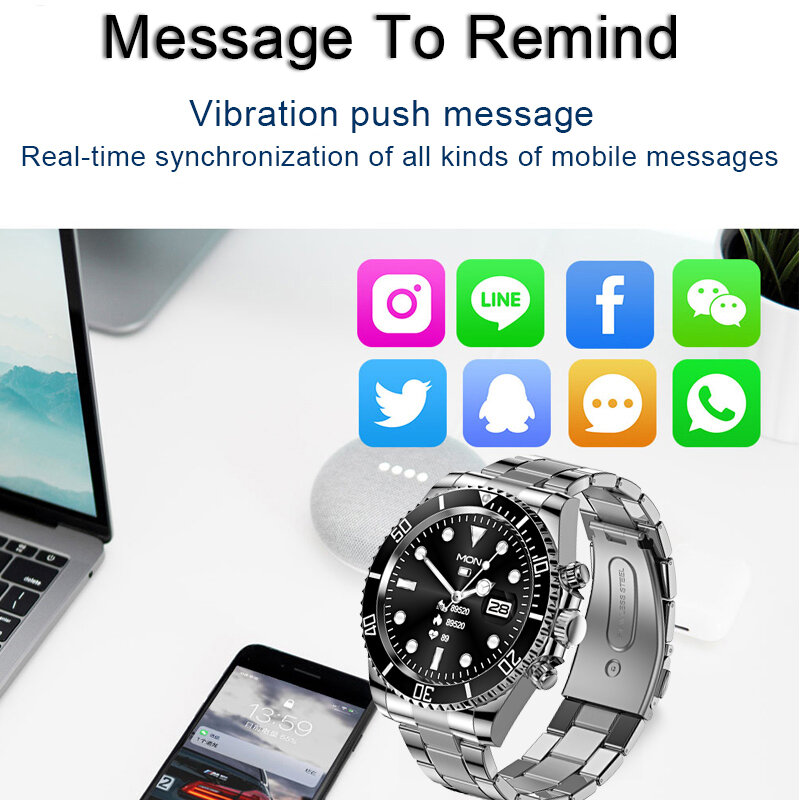 Rollstimi novo relógio inteligente homens negócios moda movimento de fitness ip67 chamada bluetooth pulseira inteligente para xiaomi telefone android ios