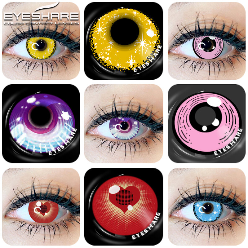 EYESHARE-lentes de contacto de colores para Cosplay, lentillas de 2 piezas para Halloween, Anime, Color púrpura, Color azul