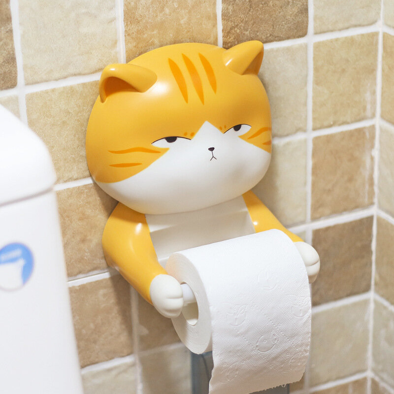 Rolo de papel higiênico criativo decorativo tecido rolo gato dos desenhos animados banheiro pvc fixado na parede suporte de papel higiênico com caixa de armazenamento