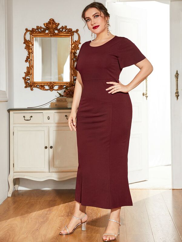 Dodaj elegancki Plus rozmiar Jewel Neck jednolita sukienka typu Bodycon sukienka