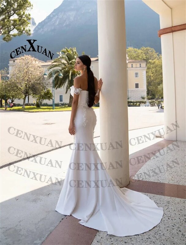 Женское богемное свадебное платье YOLANMY, атласная аппликация с открытыми плечами и юбкой-годе, 2023