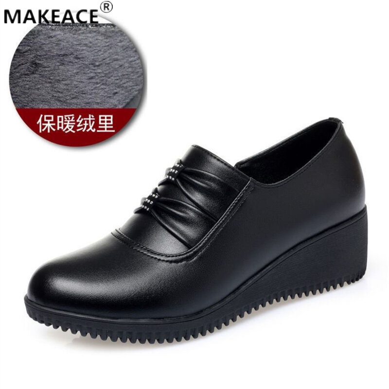 Spring Wedge Women's Shoes Fashion Leather Casual Mother Leather Shoes Outdoor All-match Comfortable Soft Bottom Low-top Shoes