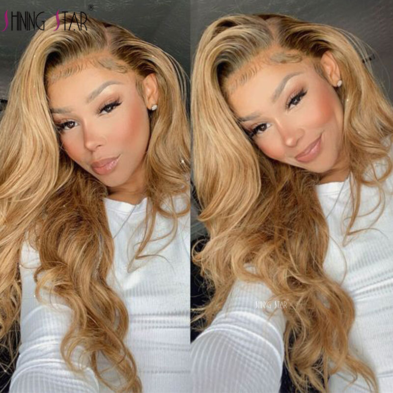Miód blondynka koronki przodu włosów ludzkich peruk 27 kolorowe ciała koronkowa fala przodu peruki peruwiański kręcone 13X4 HD peruki typu Lace Front ludzkich włosów