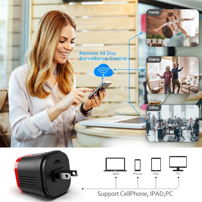 Kamera Mini Wifi 4K Steker Adaptor Daya Kamera IP Mikro HD Kamera Kecil Deteksi Gerakan Penglihatan Malam Pengawasan Video Keamanan Rumah