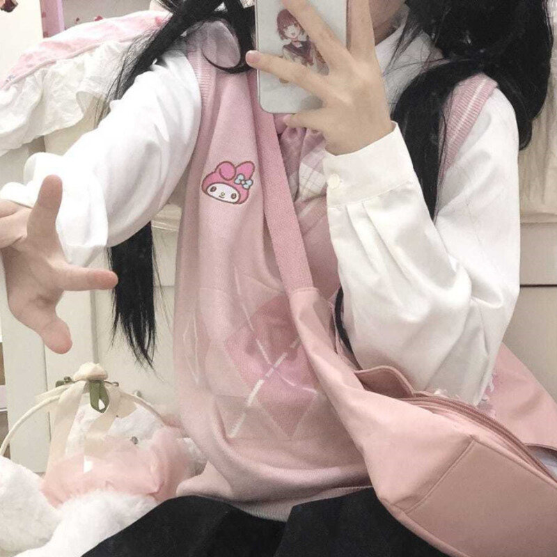 Kawaii Kuromies одежда Cinnamorolling плюшевый шерстяной свитер V-образный вырез JK жилет милая женская одежда Y2k подарки для девушки