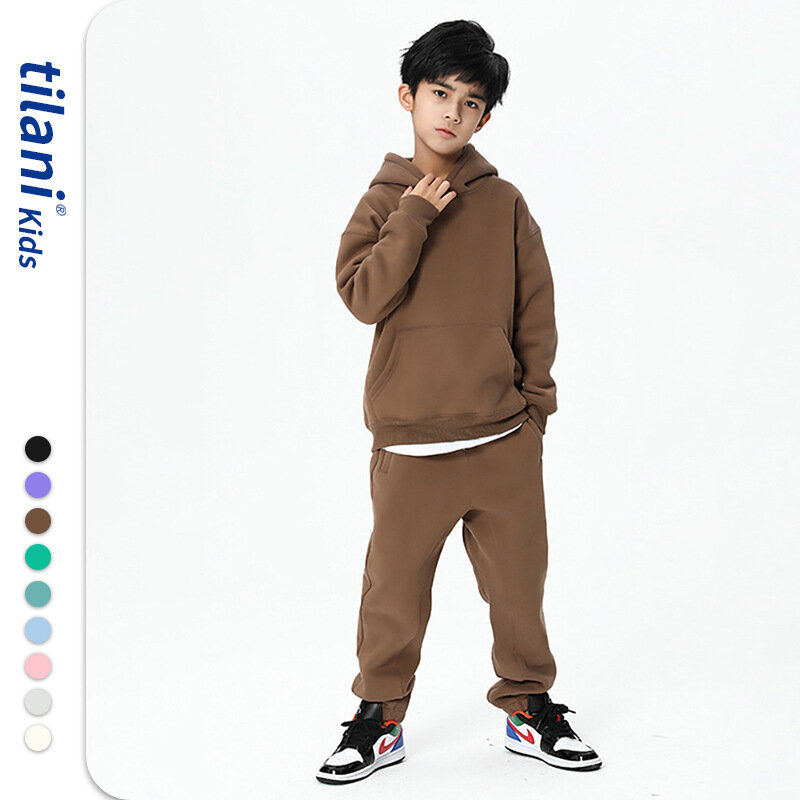 Children's Clothing Autumn and Winter Fashion Brand Solid Color Middle and Large Boys' Plush Children's Sweater Children's Set